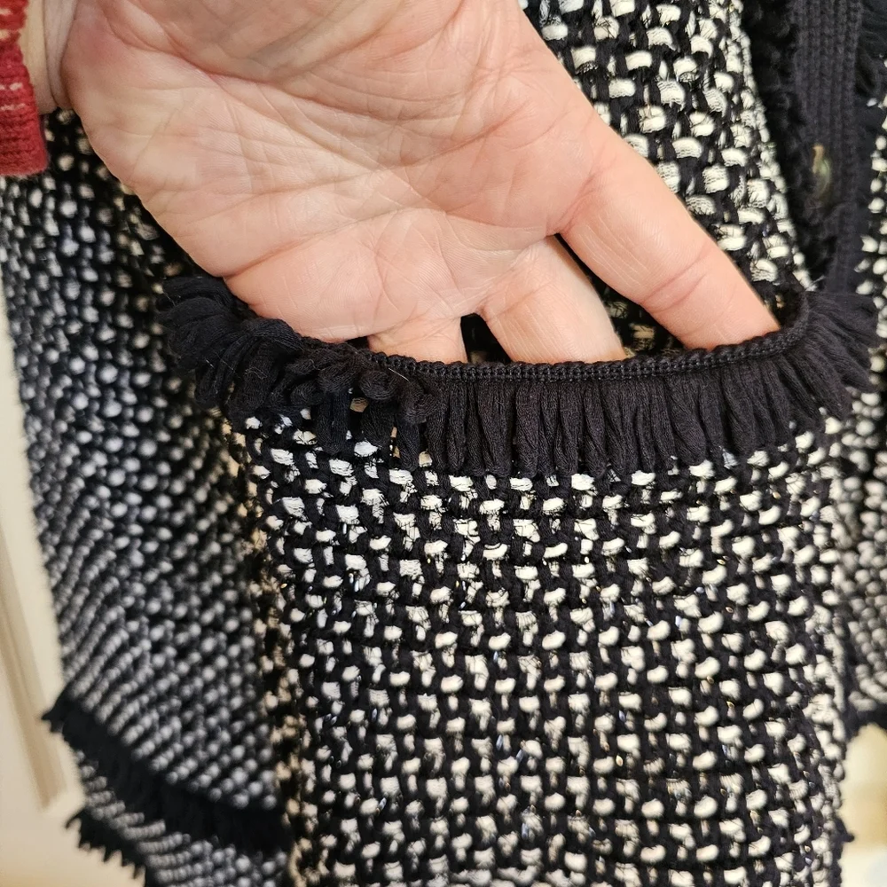 Ann Taylor Navy Tweed Knit Heavy Ruffle Button Down Blazor Sweater Jacket - Picture 5 of 10